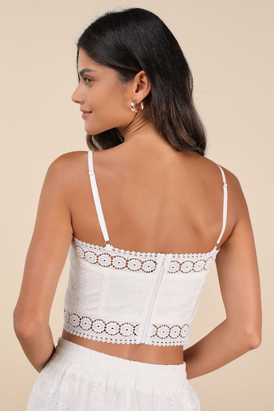 Anthoula White Eyelet Embroidered Crochet Lace Crop Top