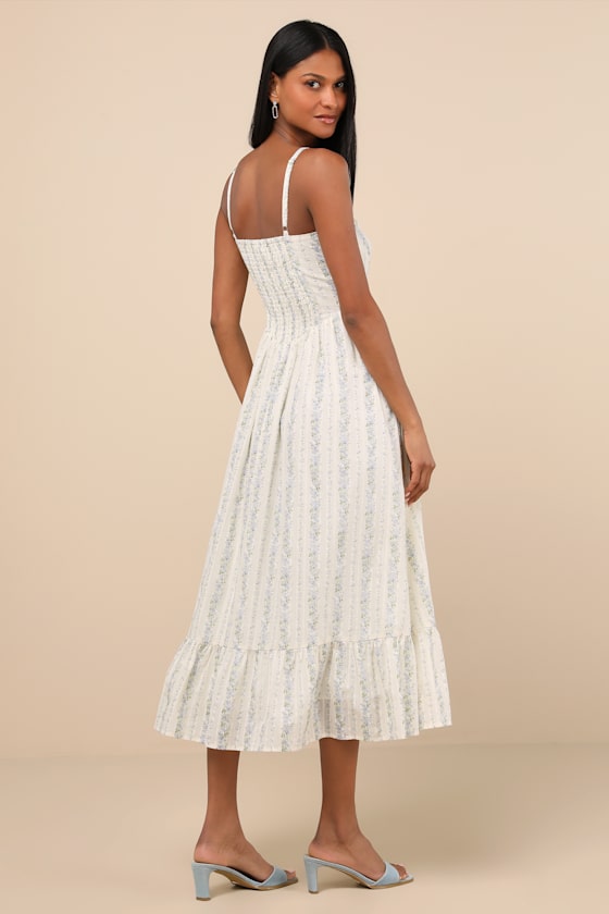 Odilie Cream Floral Lace Sleeveless Midi Dress