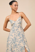 Angelika Beige Floral Sleeveless Midi Dress