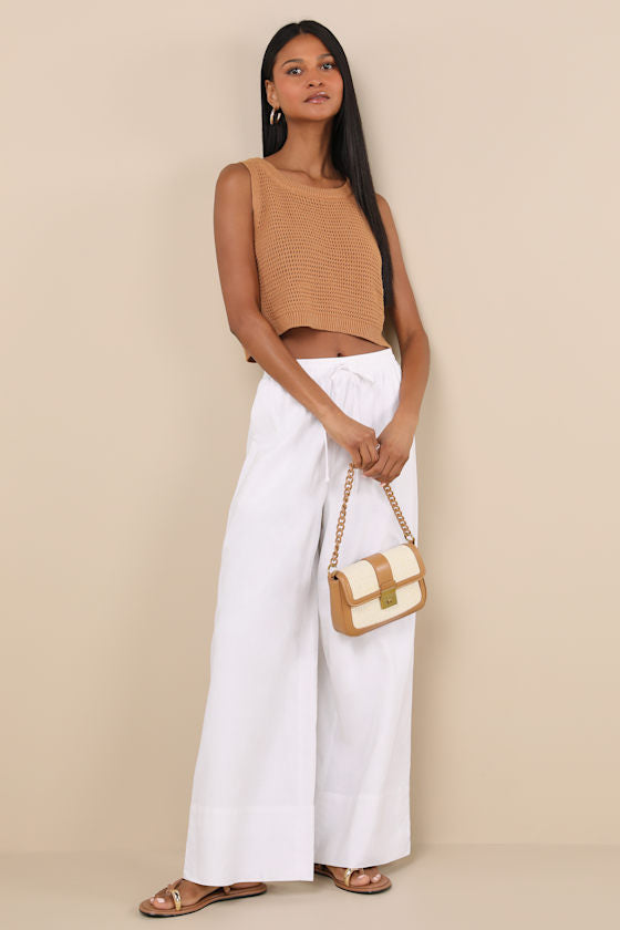 Brisa White Cuffed Wide-Leg Pants