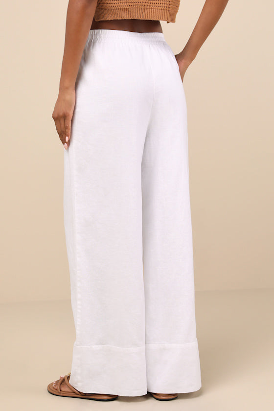 Brisa White Cuffed Wide-Leg Pants