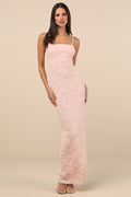 Joni Light Pink 3D Applique Lace Maxi Dress
