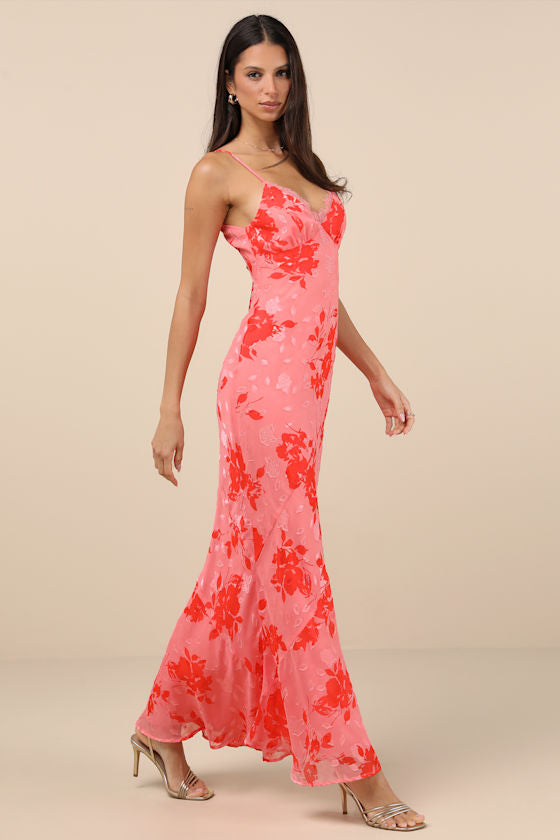 Ilaria Pink Floral Burnout Maxi Dress