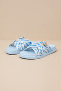 Killian Blue Tropical Print Slide Sandals