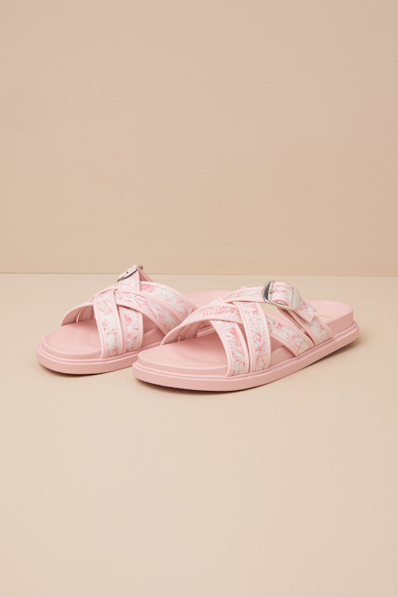 Killian Pink Tropical Print Slide Sandals