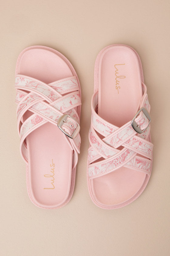 Killian Pink Tropical Print Slide Sandals