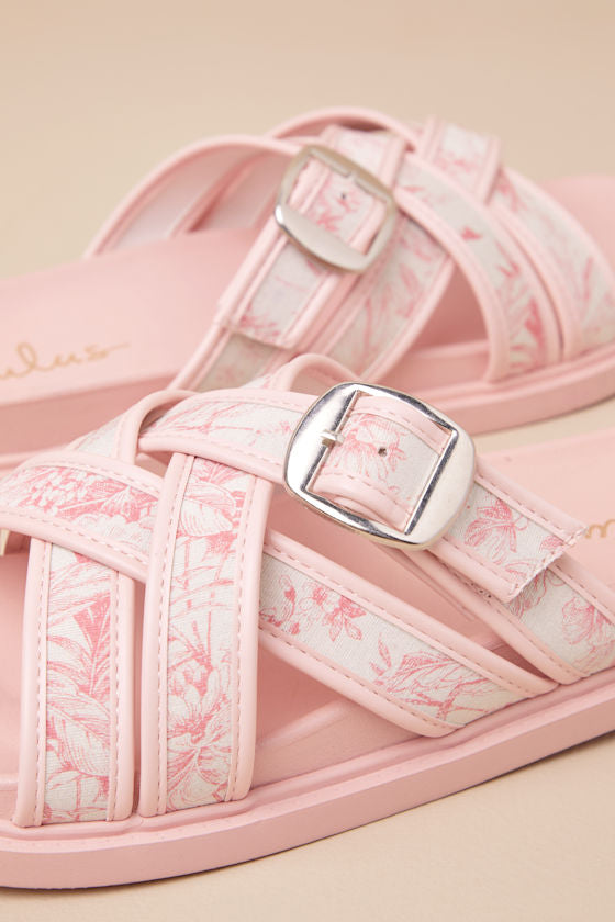 Killian Pink Tropical Print Slide Sandals