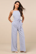 Messina Blue Striped Wide-Leg Jumpsuit