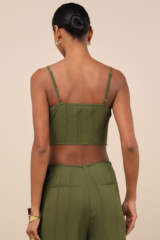 Kotryna Green Striped Handkerchief Crop Top