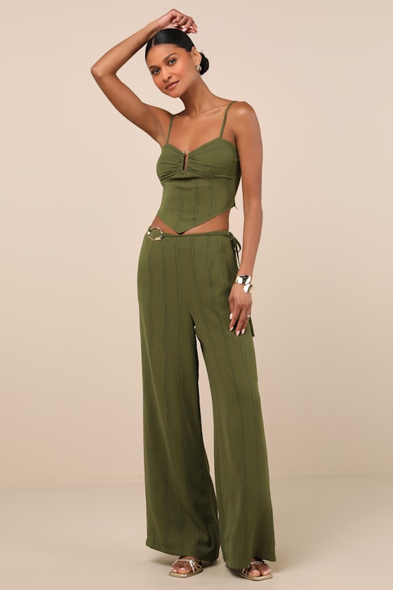 Kotryna Green Striped Handkerchief Crop Top