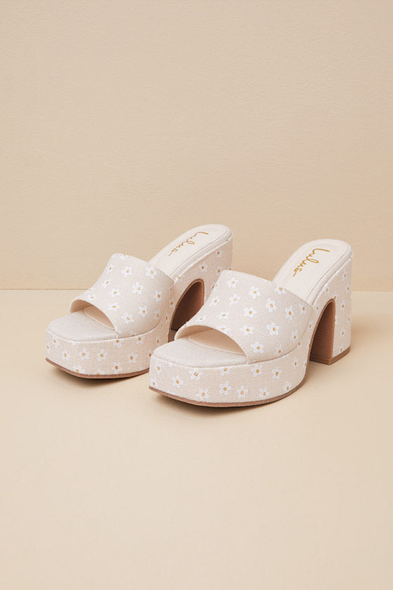 Drexel Beige Floral Platform Slide Sandals