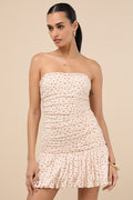 Diella Cream Cherry Print Strapless Bubble-Hem Mini Dress