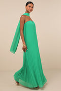 Lael Green Pleated Strapless Dress and Scarf Set