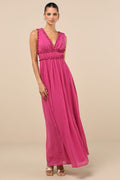Helvia Berry Pink Ruffled Sleeveless Maxi Dress