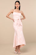 Gwenth Blush Floral Jacquard High-Low Midi Dress