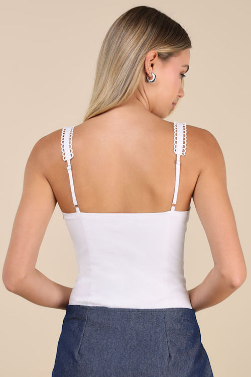 Tonina White Scalloped Bow Sleeveless Bodysuit