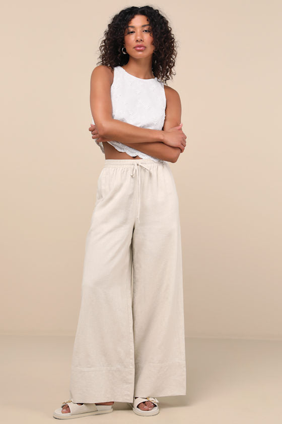 Brisa Beige Cuffed Wide-Leg Pants