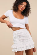 Bryony White Ditsy Floral Tiered Mini Skirt