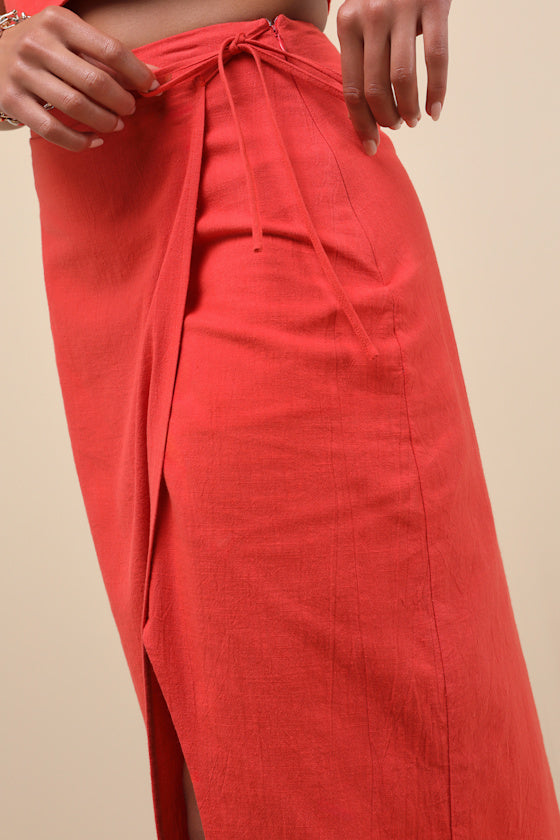 Aubin Red Column Wrap Midi Skirt