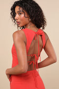 Aubin Red Tie-Back Sleeveless Crop Top