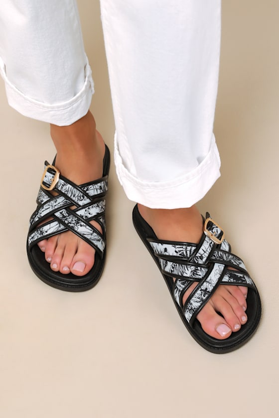 Killian Multi Tropical Print Slide Sandals