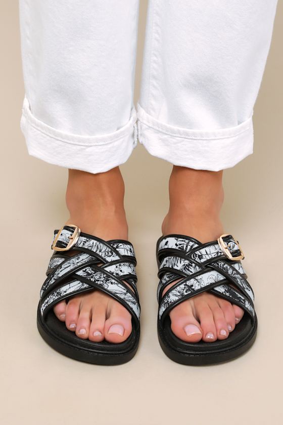 Killian Multi Tropical Print Slide Sandals