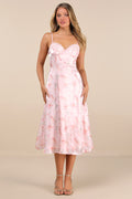 Selini Blush Pink Floral Satin Bustier Backless Midi Dress