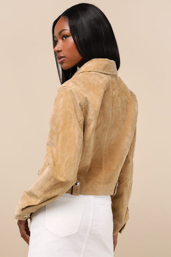 Isidora Tan Suede Leather Cropped Jacket