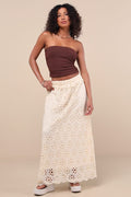 Kiros Cream Floral Eyelet Embroidered Maxi Skirt