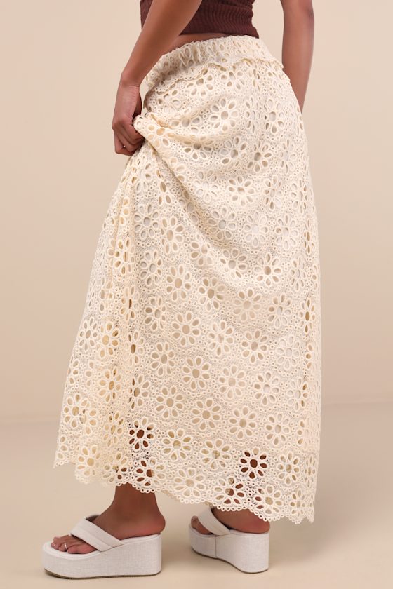 Kiros Cream Floral Eyelet Embroidered Maxi Skirt