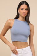 Let's Tie It Slate Blue Tie-Back Cropped Tank Top