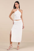 Daisy Ivory Pointelle Knit Midi Skirt