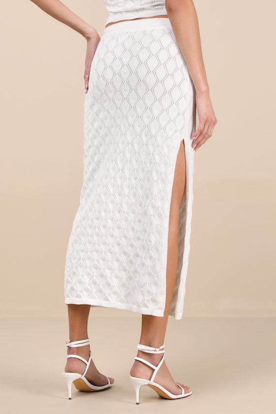 Daisy Ivory Pointelle Knit Midi Skirt