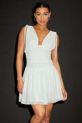 Luisella White Mesh Ruched Tiered Mini Dress