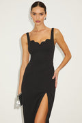 Fabulous Desires Black Scalloped Bodycon Midi Dress