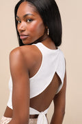 Let's Tie It White Tie-Back Cropped Tank Top