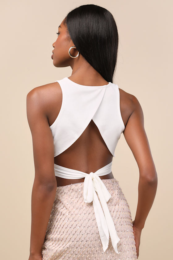 Let's Tie It White Tie-Back Cropped Tank Top