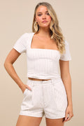 Danai Ivory Striped High-Rise Shorts