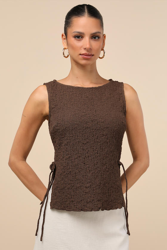 Bizzy Brown Textured Side-Tie Tank Top