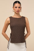 Bizzy Brown Textured Side-Tie Tank Top
