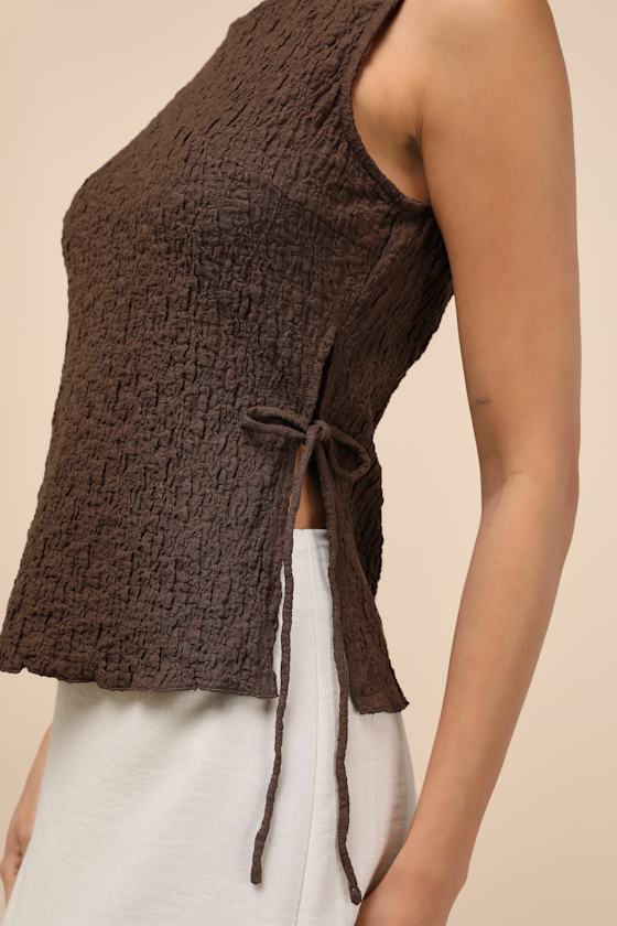 Bizzy Brown Textured Side-Tie Tank Top