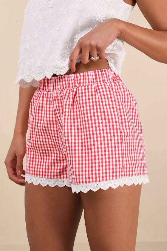 Marija Red Gingham Scalloped Shorts