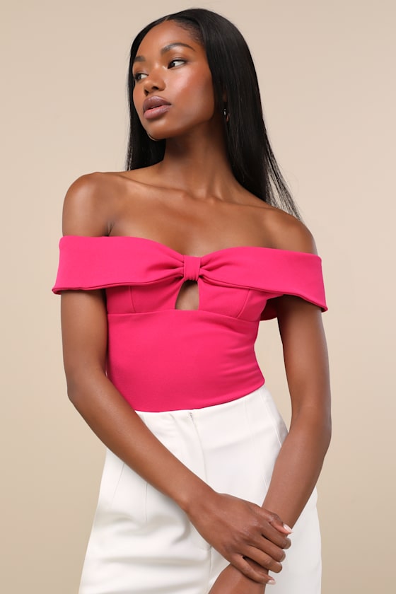 Wylah Hot Pink Off-the-Shoulder Cutout Bodysuit