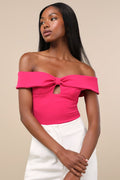 Wylah Hot Pink Off-the-Shoulder Cutout Bodysuit