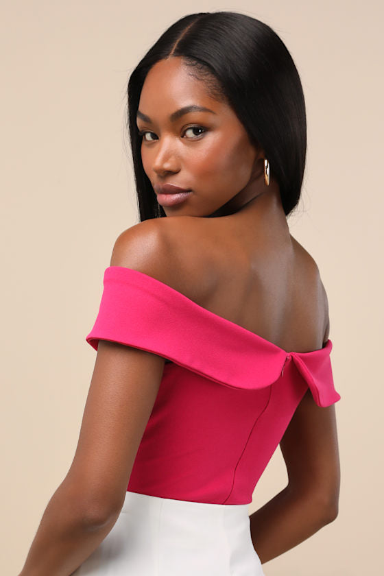 Wylah Hot Pink Off-the-Shoulder Cutout Bodysuit