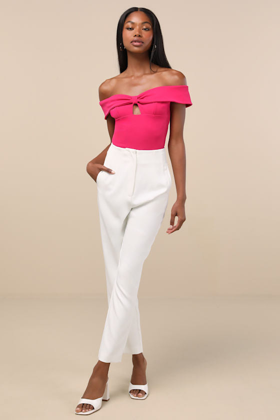 Wylah Hot Pink Off-the-Shoulder Cutout Bodysuit