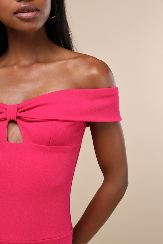 Wylah Hot Pink Off-the-Shoulder Cutout Bodysuit