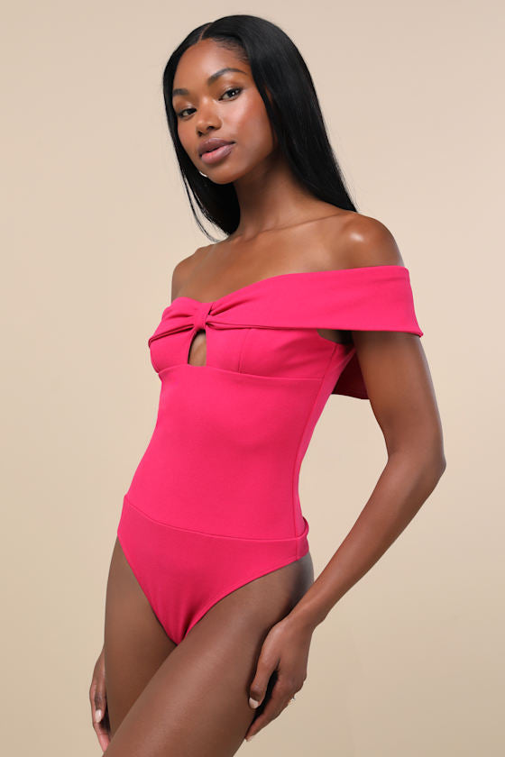 Wylah Hot Pink Off-the-Shoulder Cutout Bodysuit