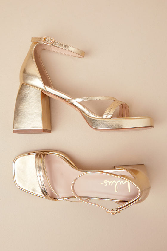 Antinea Gold Metallic Platform Ankle Strap High Heel Sandals