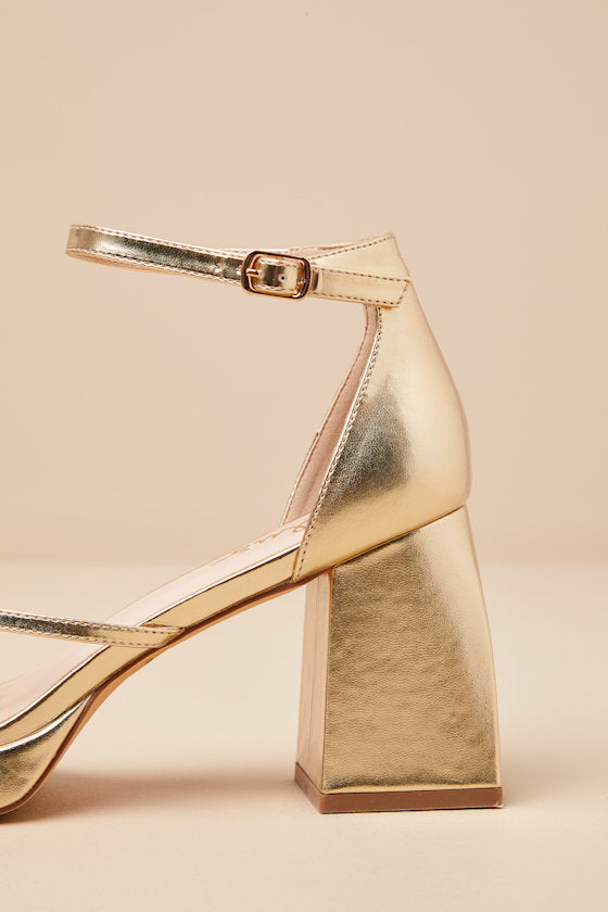 Antinea Gold Metallic Platform Ankle Strap High Heel Sandals